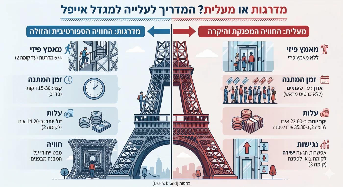 מגדל אייפל - לעלות ברגל או במעלית?