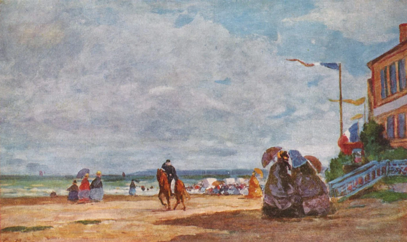 חוף הים של טרוביל. ציור משנת 1863 מאת אז'ן בודן. התמונה נמצאת בנחלת הכלל