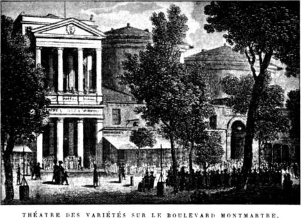 תיאטרון הוריאטה (Théâtre des Variétés) בשנת 1860, יחד עם הרוטונדות שהכילו את ציורי הפנורמה. התמונה נמצאת בנחלת הכלל.