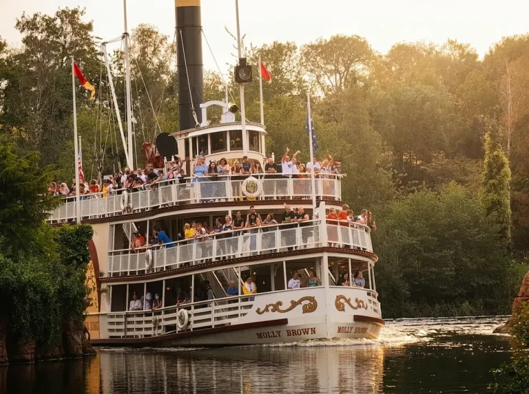 The Molly Brown steamboat sailing on the river in Frontierland at Disneyland Paris