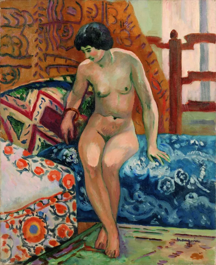 אנרי מנגן, עירום על ספה כחולה, אניטה שמפיין, 1908
Henri Manguin, Nu au canapé bleu, Anita Champagne, 1908
Collection: Association des amis du Petit Palais, Genève
Photo: Studio Monique Bernaz, Genève