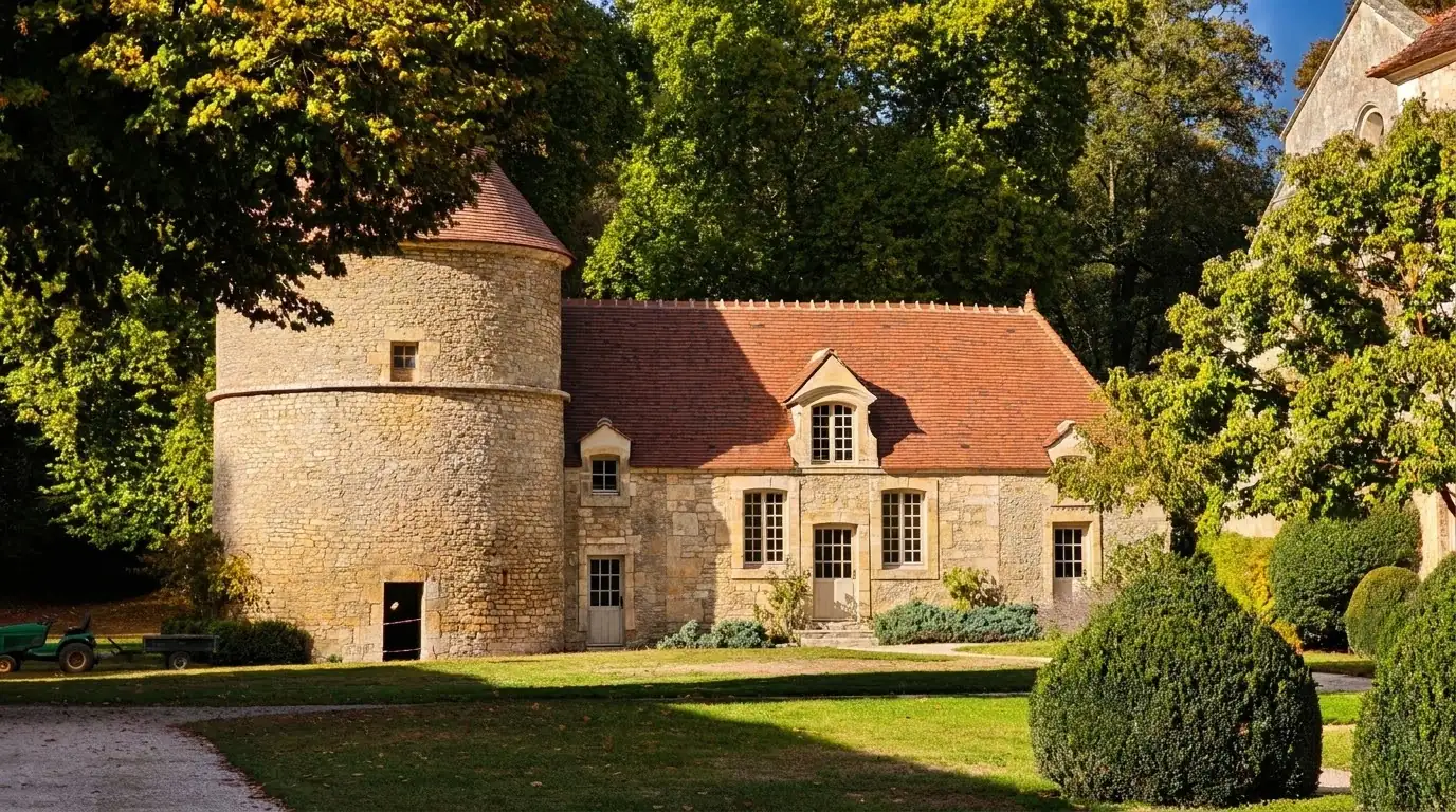 The round dovecote of Fontenay, alongside the path to the church. Photo: Zvi Chazanov