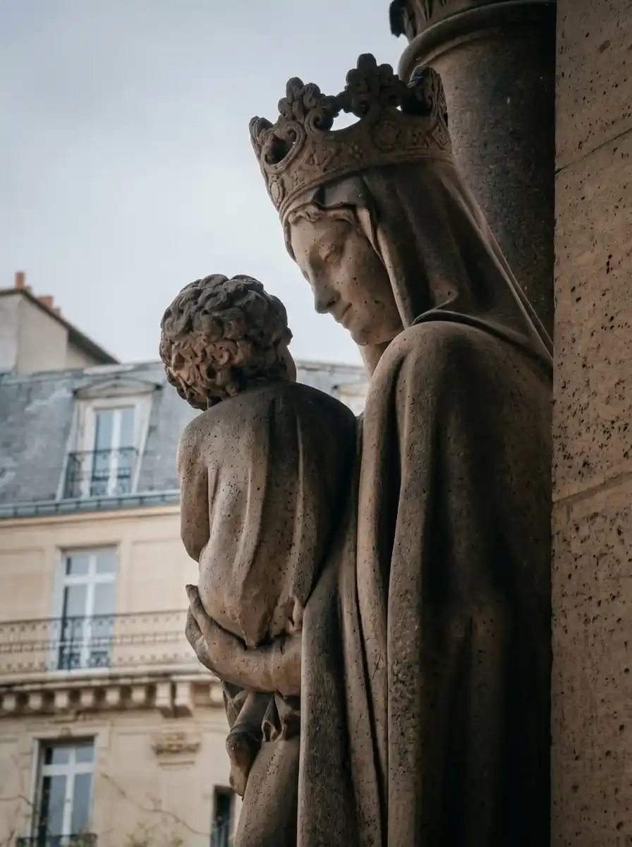 הבתולה והילד בחזית Notre-Dame d'Auteuil. צילום: צבי חזנוב