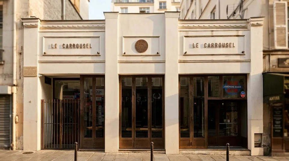 החזית של 40 rue Pierre Fontaine, עם השלטים של Le Carrousel