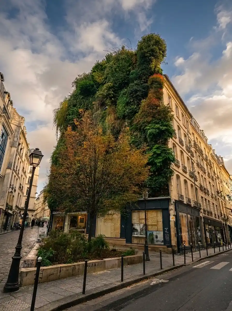 Oasis d'Aboukir, הקיר הירוק של פטריק בלאן בפינת rue d'Aboukir ו-rue des Petits-Carreaux. צילום: צבי חזנוב