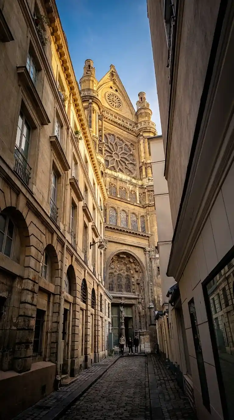 החזית הצפונית של סנט אוסטאש, במבט מ-impasse Saint-Eustache. צילום: צבי חזנוב