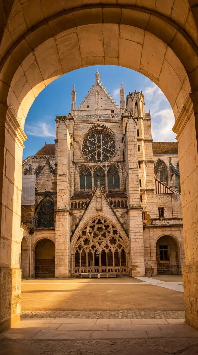 The abbey church of Saint-Germain, seen from inside the cloister. Photo: Zvi Chazanov
