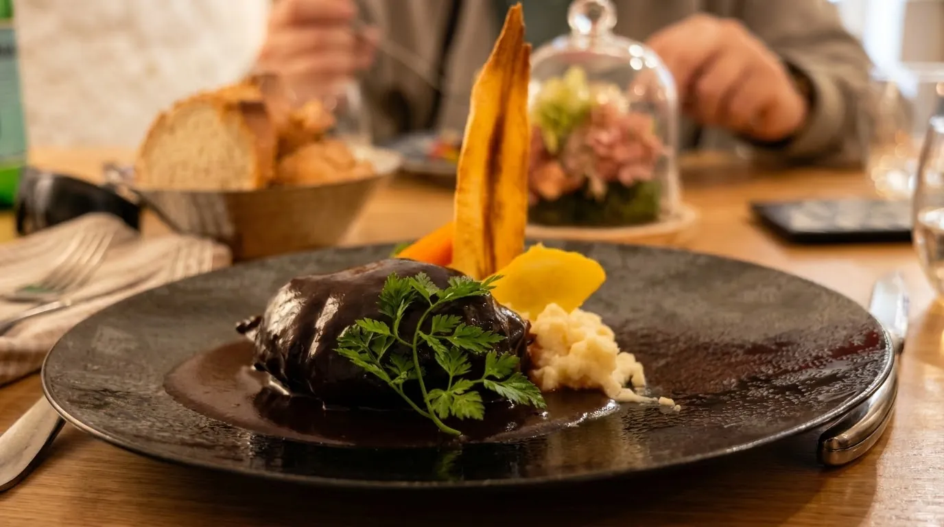 Venison roast in red wine sauce at Au Grandgousier restaurant in Auxerre. Photo: Zvi Chazanov