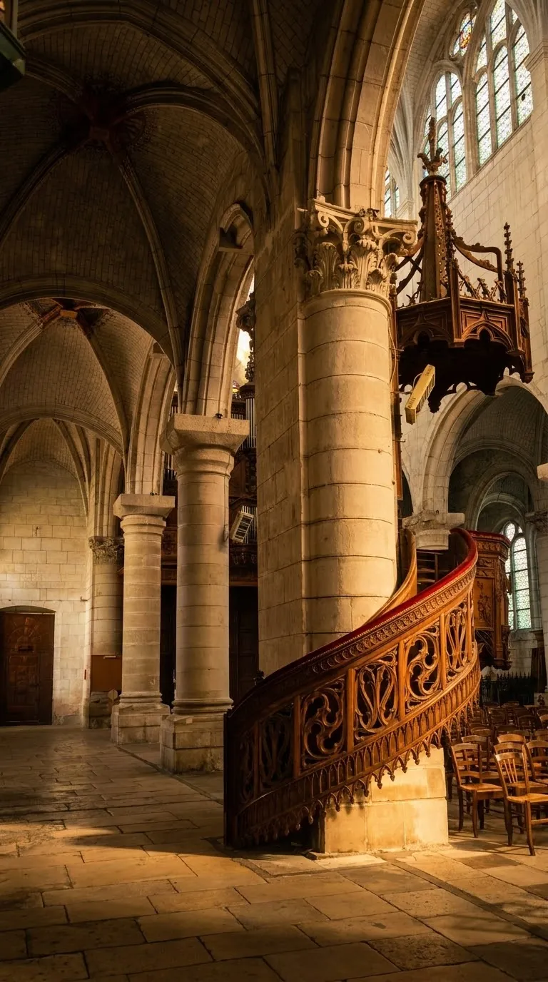 The carved wooden pulpit in the Église Saint-Pierre in Auxerre. Photo: Zvi Chazanov