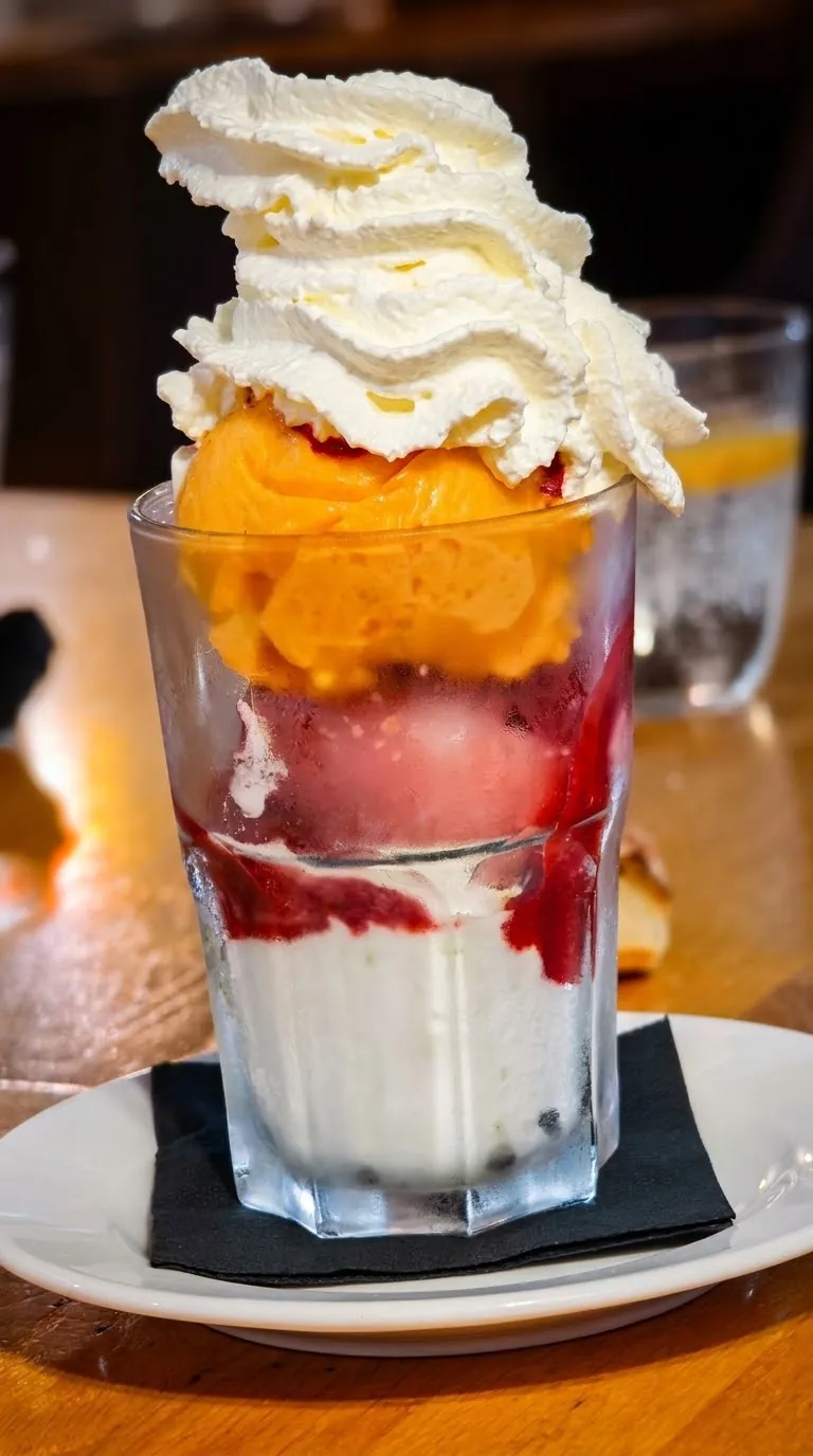 Cassis and apricot ice cream at Le Quai restaurant in Auxerre. Photo: Zvi Chazanov