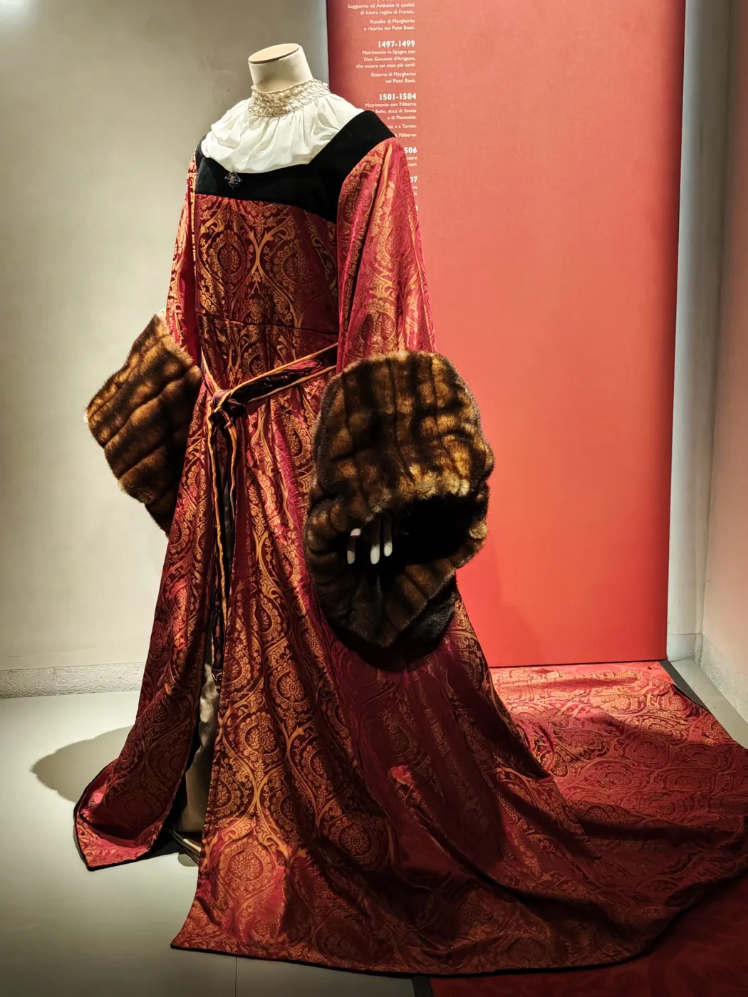 A court dress in early 16th-century style, on display as part of the exhibit on the life of Marguerite of Austria at the Brou monastery. Photo: Zvi Chazanov