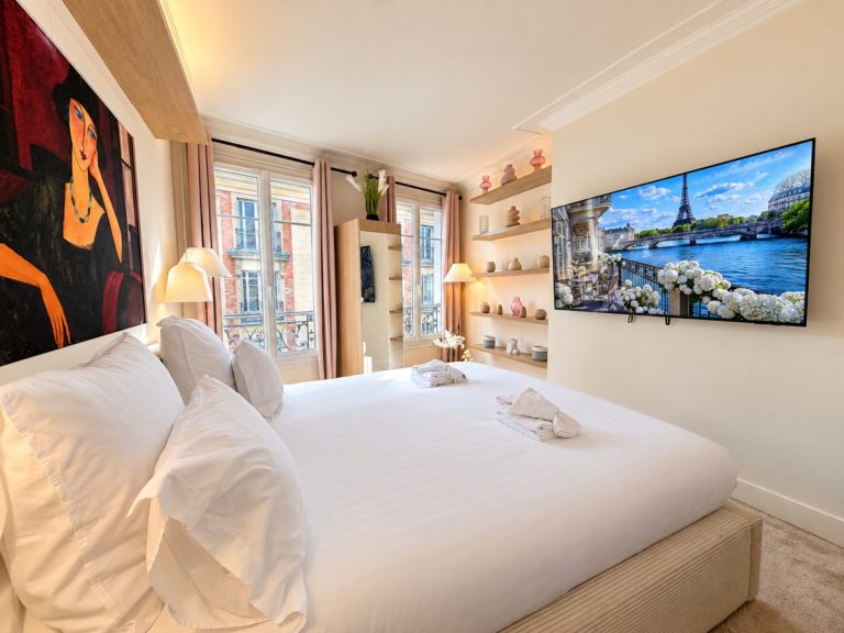 The bedroom of Udi's apartment on Rue de Grenelle, in the 7th arrondissement of Paris
