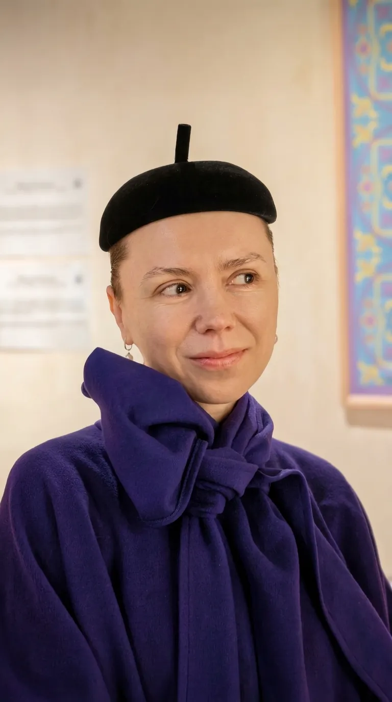 Yaroslava at our first meeting, at Fontenay Abbey, in a purple coat. Photo: Zvi Chazanov