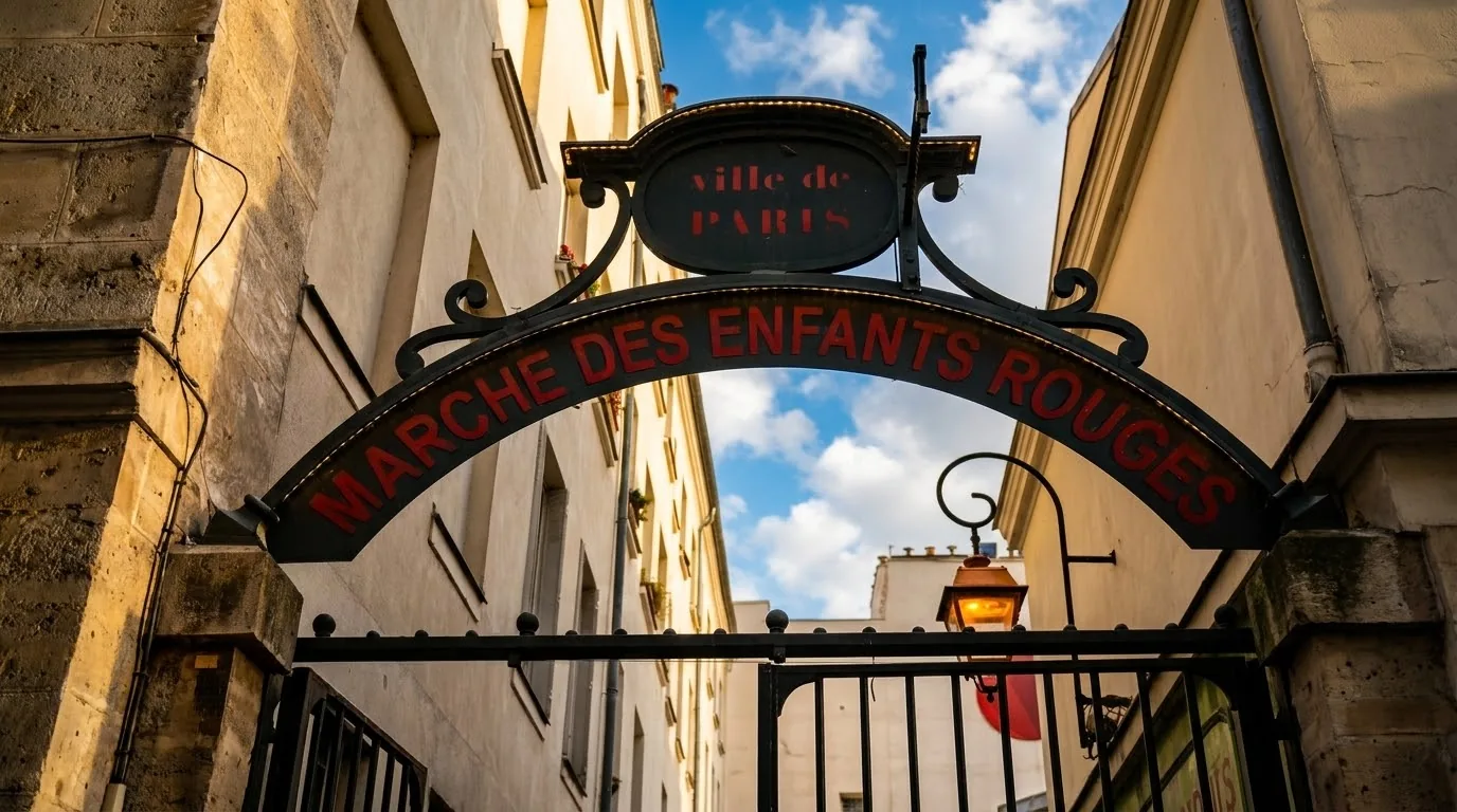 שער הכניסה ל-Marché des Enfants Rouges ב-rue de Bretagne. צילום: צבי חזנוב