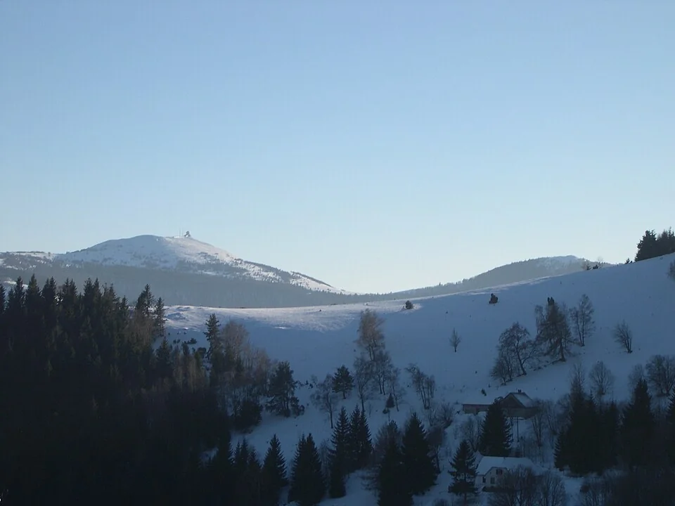 The snow-capped summit of Le Grand Ballon, with the weather station